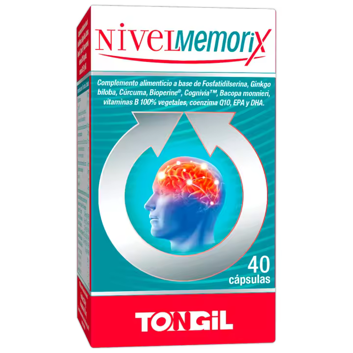 Nivelmemorix  Nootrópico para la Memoria y Concentración  Gingko Biloba, Fosfatidilserina, Bacopa Monnieri, Cúrcuma, Salvia, Coenzima Q10 y Vitaminas Grupo B  40 Cápsulas Vegetales de TONGIL - 1