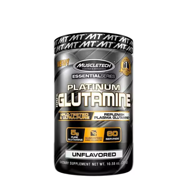 Muscletech - Platinum 100% Glutamine - 300 gr (59 Serv.) - Recuperación muscular y salud intestinal - 300 gramos de Glutamina en polvo - Promueve la salud digestiva. - 1