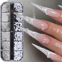 1Caja De Perlas 3D Para Uñas Blancas Con Diamantes Decoración De Tamaños Mixtos Para Arte De Uñas Belleza Encantos De Uñas Para DIY Manicura - details 3