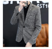 Chaqueta De Chequera Estilo Coreano Para Hombres Otoño Invierno Moda Elegante Casual Negocios Cierre Único Tamaño Regular - details 2