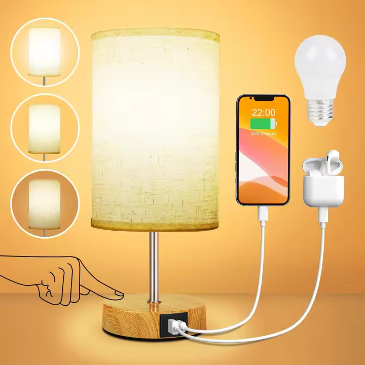 Lámpara de Mesa Regulable Táctil con Puertos de Carga USB A+C - 1