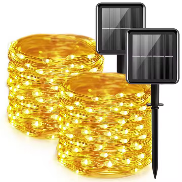 2 Pack Luces De Fairy Solar 300LED Cadena De Luces Solar Impermeable 8 Modos Cable De Cobre Twinkle Luz Para Exterior - 1