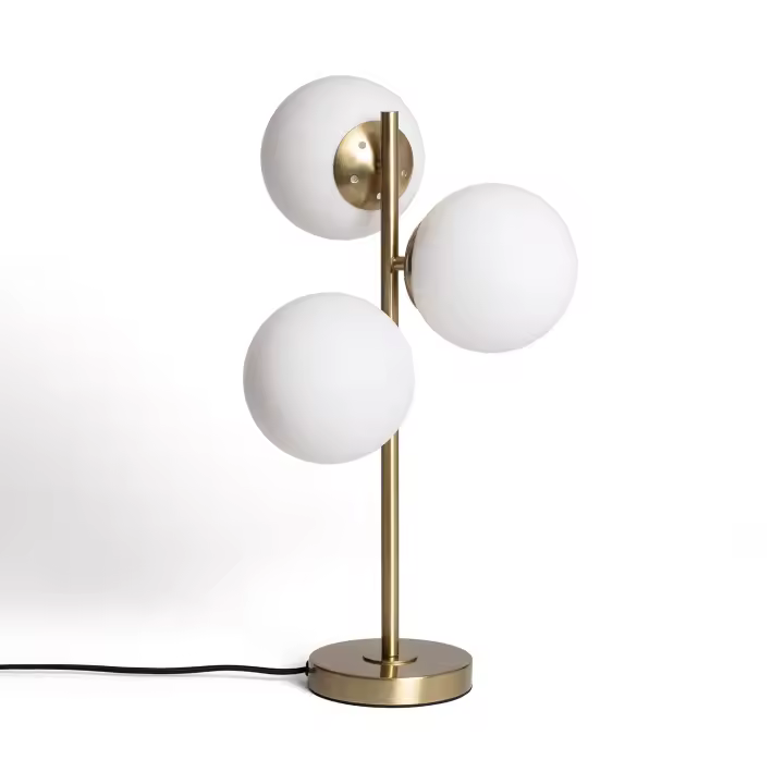 LEDKIA LIGHTING - Lámpara de Mesa Moonlight Brass | Diseño Elegante con 3 Focos | Uso Interior IP20 | Compatible con Bombillas E27 | Dimensiones 56x34x34 cm, Dorado, Cristal - 1