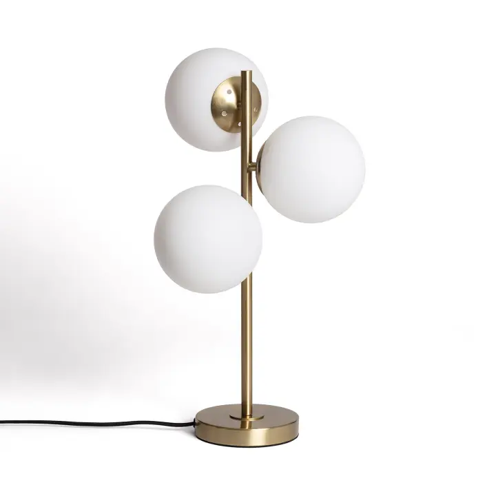 LEDKIA LIGHTING - Lámpara de Mesa Moonlight Brass | Diseño Elegante con 3 Focos | Uso Interior IP20 | Compatible con Bombillas E27 | Dimensiones 56x34x34 cm, Dorado, Cristal - 1