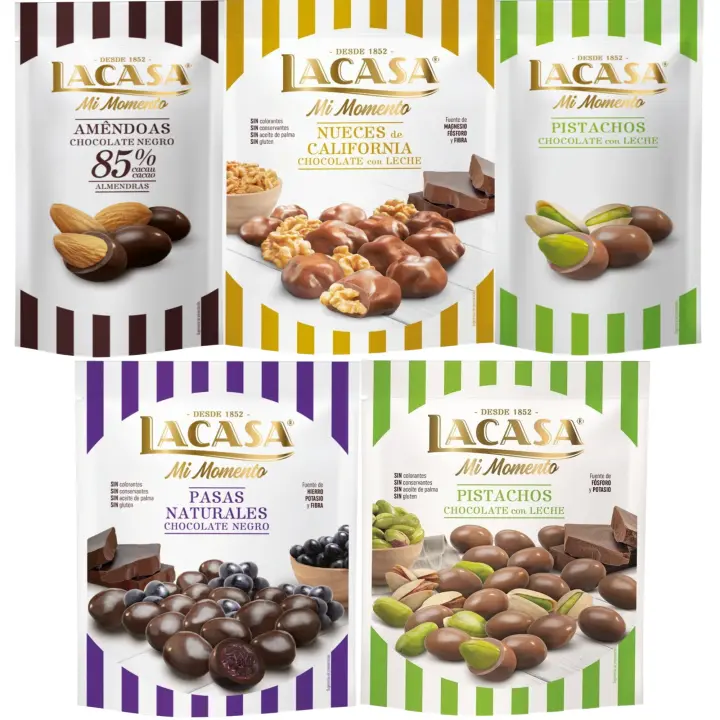 Lacasa Mi Momento pack de 5:Pistacho Chocolate Leche,Almendra 85% ,Nueces Chocolate Leche ,Pasas Chocolate Negro ,Pistacho Chocolate Leche - 1