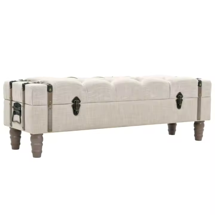 vidaXL Banco de almacenamiento madera maciza y acero 111x34x37 cm - 1