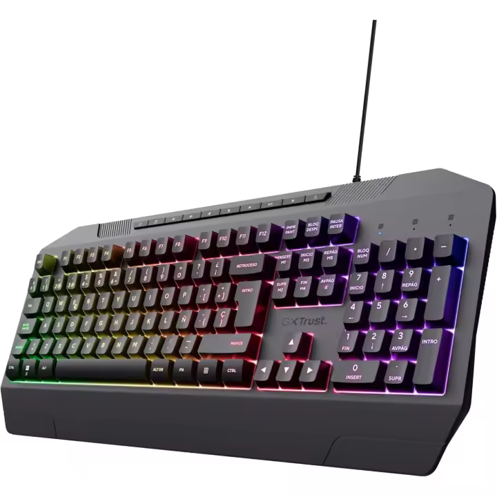 Trust Gaming GXT 836 Evocx Teclado Gaming QWERTY Español, 78% Plástico Reciclado, Teclas de Membrana, Iluminación RGB, Anti-Ghosting, Teclado Gamer con Cable USB, PC/Ordenador - Negro - 1