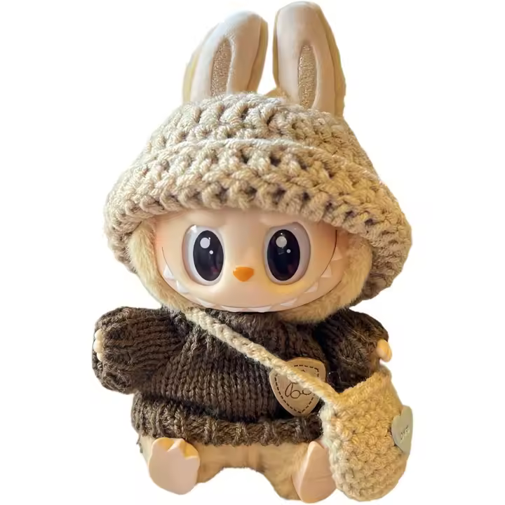 Ropa Labubu para muñeca (sin muñeca): Conjunto de 3 piezas de crochet artesanal para muñeca de 17 cm. Ropa para Labubu. Conjunto premium con accesorios. Ropa elegante para muñeca Labubu (estilo A). - 1