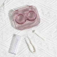 Nueva Estilo Caja De Lentes De Contácto Rosa Con Pinzas Y Set De Succión Plástico Portátil Para Mujer Viaje Moda 2022 - details 6