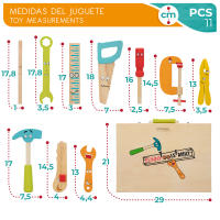 WOOMAX - Maletín herramientas madera juguete, set bricolaje infantil +3 años, caja educativa con 11 piezas, martillo, destornillador, serrucho y alicates, juguetes de imitación, carpintero, juegos de rol - details 4