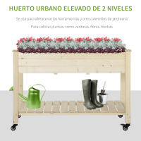 Outsunny Huerto Urbano Mesa de Cultivo 118x55x83 cm Elevado de Madera con Estante Tela Geotextil Ruedas con Frenos Portátil para Cultivo en Jardín Terraza Color Natural - details 3