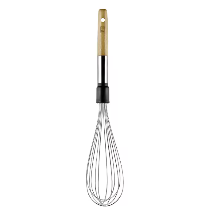 Bra - Batidora Market, Utensilio Batir Cocina Acero Inoxidable, Varilla Manual, Remover y Mezclar, Mango Madera de Haya, Acero Inoxidable - 1