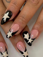 24PCS Uñas Postizas RTAUG Estilo Stiletto Con Largos Bowknot Negro Y Plateado Dissimétricas Cubiertas De Polvo Conjunto De Uñas Falsas Para Fiesta Y Verano - details 2