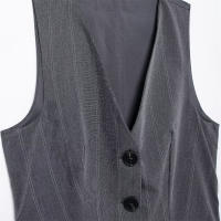 Vestido De Estilo Chaleco Para Mujer UNIZERA Con Rayas Amplias Planchadas Y Botones Solos Vestido Plisado Para Otoño - details 4