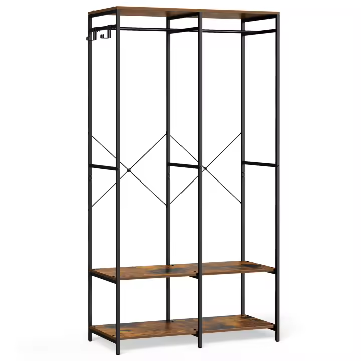 SONGMICS Armario de Ropa Portátil, Armario Plegable, Perchero, Organizador Armario, con Barras de Colgar, Estantes de Almacenamiento, Ganchos Extraíbles, 40 x 94,5 x 180 cm/40 x 141 x 180 cm, Marrón Rústico - 1