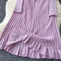 Vestido Largo Maxi Rosa Francés De Moda Con Volantes Y Cuello En V Para Mujer Abrigo De Invierno Estilo Oficina Lady - details 26
