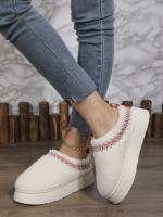 Botas De Nieve Para Mujer Con Suela De Cashmere Grueso Y Plataforma Botas Cortas De Algodón Con Flip-flops Planas Cierre De Cordón Suela De Goma Talla Única - details 1