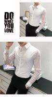 Camisa De Rayas Para Hombre Verano Transpirable Con Cortes De Encaje Manga Larga Ajustada Para Clubes Proms Fiestas Sociales - details 10