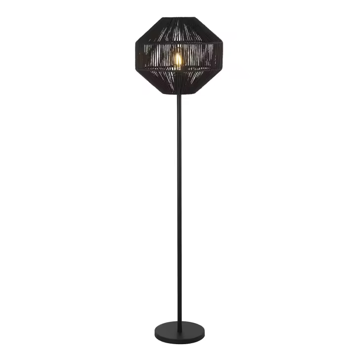 Piantana Industrial-Nordic Tela Mimbre Acero Negro 1 Luz E27 - 1