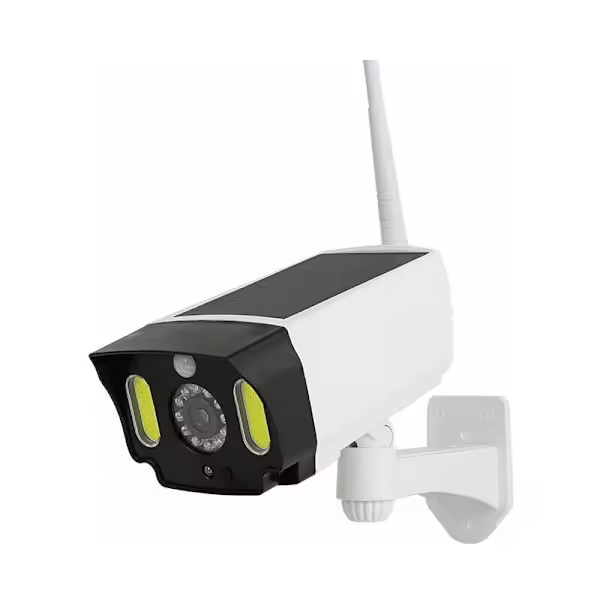 Cámaras simuladas de Seguridad exterior y antirobo con panel solar y detector de movimiento. CCTV LED impermeable, con LED luz roja que Destella con 20 LEDs - 1