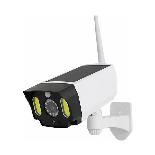 Cámaras simuladas de Seguridad exterior y antirobo con panel solar y detector de movimiento. CCTV LED impermeable, con LED luz roja que Destella con 20 LEDs - 1