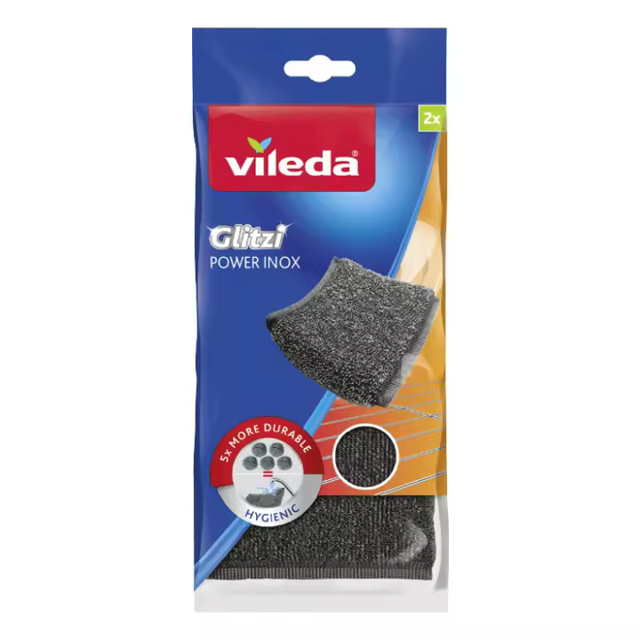 Vileda Abrasive Power Stainless Glitter, a prueba de herrumbe, elimina Los cultivos más DUROS - 1