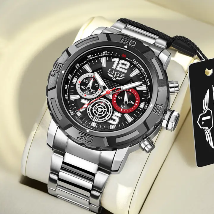 Reloj De Pulsera De Lujo Para Hombre LIGE Diseño De Acero Inoxidable Gran Reloj De Cuarzo Resistente Al Agua Con Calendario Automático Y Manecillas Luminosas - 1