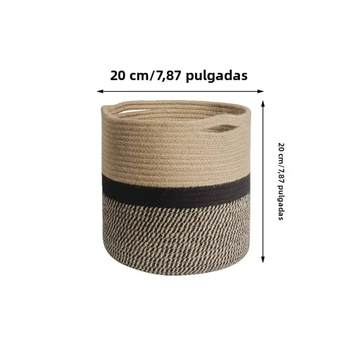 Cesta De Algodón Tejida a Mano Para Ropa Y Juguetes De Niños Bolsa De Almacenamiento Plegable Decorativa Para El Hogar Soporte Para Macetas - 1