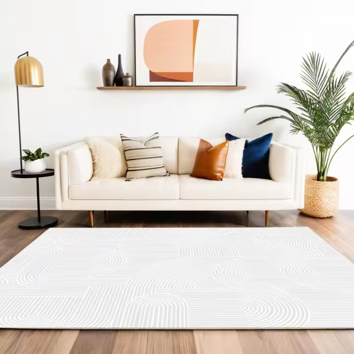 RUGURA - Alfombra Geométrica Moderna - Salón, Habitación, Pasillo, Dormitorio - Estilo Nórdico, Moderno, Contemporáneo, Mediterráneo - Diseño Ligero y Atemporal - Colores Beige y Crema - Material de Alta Calidad Poliéster - 1