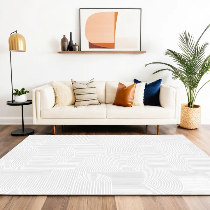RUGURA - Alfombra Geométrica Moderna - Salón, Habitación, Pasillo, Dormitorio - Estilo Nórdico, Moderno, Contemporáneo, Mediterráneo - Diseño Ligero y Atemporal - Colores Beige y Crema - Material de Alta Calidad Poliéster - 1