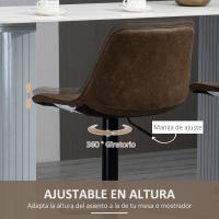 HOMCOM Juego de 2 Taburetes Altos de Cocina Tapizado en PU Taburetes de Bar con Altura Ajustable Asiento Giratorio y Reposapiés Carga 120 kg 46,5x51x86-106 cm Marrón - details 3