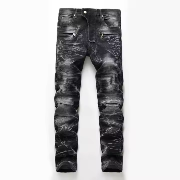 Jean Retro De Buzo Para Hombre Estilo Moderno Con Bolsillo Y Cierre De Cremallera Tejido De Dénim Elástico Slim Straight - 1