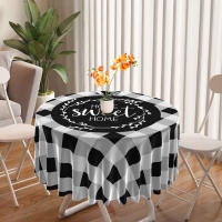 Mantel Redondo Impermeable a Cuadros Negro Y Blanco 63 Pulgadas Estilo Bohemio Con Limón Para Comedor Decoración De Hogar Y Fiesta - details 1