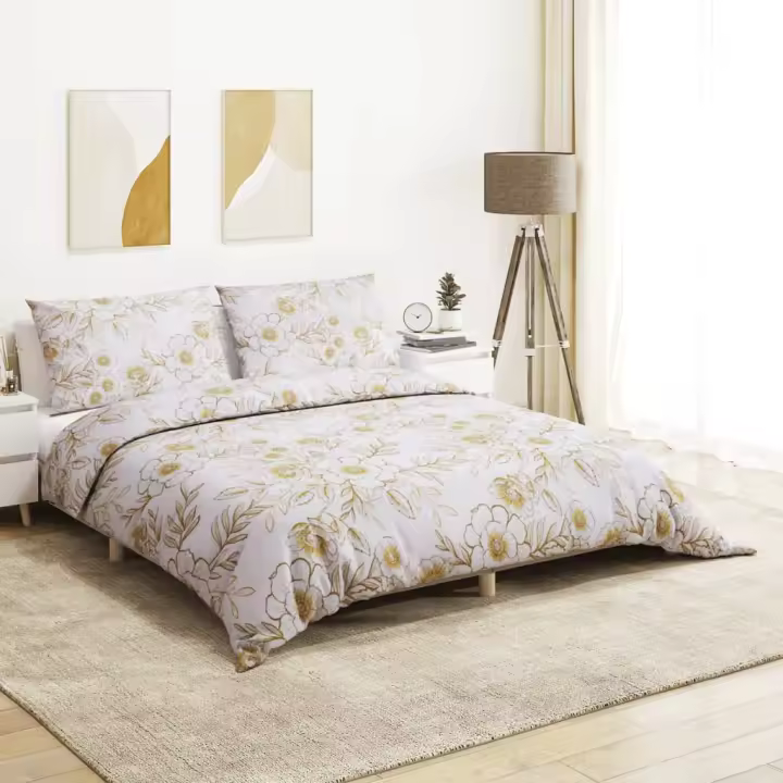 vidaXL Juego de funda nórdica algodón blanco y marrón 140x200 cm - 1