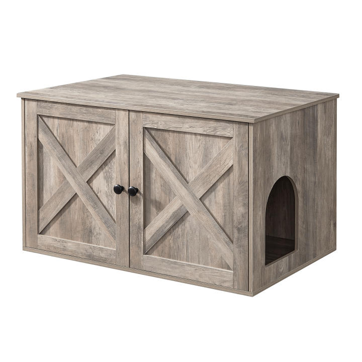 Feandrea Mueble Arenero para Gatos, Caja de Arena Oculta con Separador Extraíble, Mesa Auxiliar, Casa de Interior para Gatos, 80 x 53 x 50 cm, Greige/ Blanco/ Marrón Rústico/Marrón Rústico y Negro