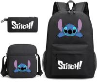 Mochila Escolar Stitch 3 Piezas para Niños y Adolescentes—Set de Mochila, Estuche y Bandolera, Diseño de Dibujos Animados, Color Azul, Moda Juvenil - details 5