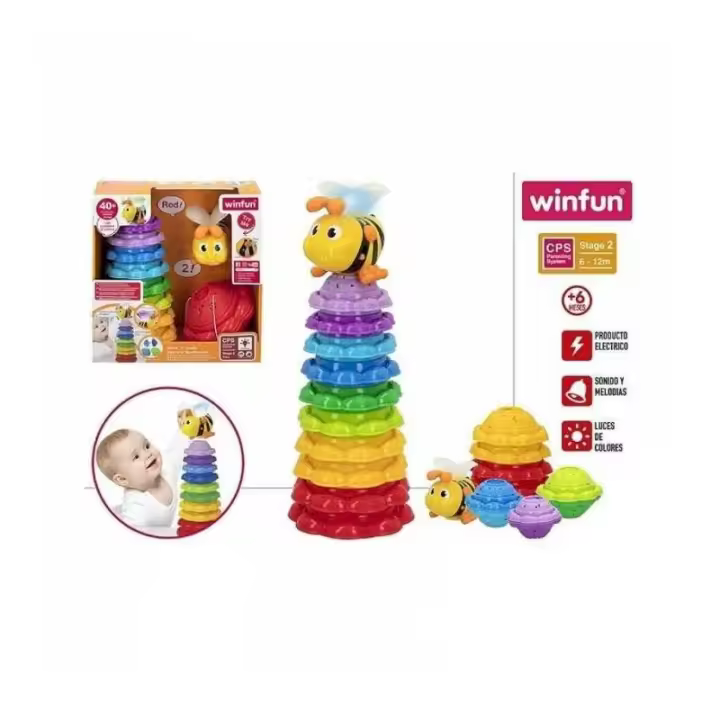 Color Baby TORRE APILABLE MUSICAL ABEJA Y GIRASOLES DE WINFUN - Desarrollo Motricidad Fina y Aprendizaje de Números y Colores - 1