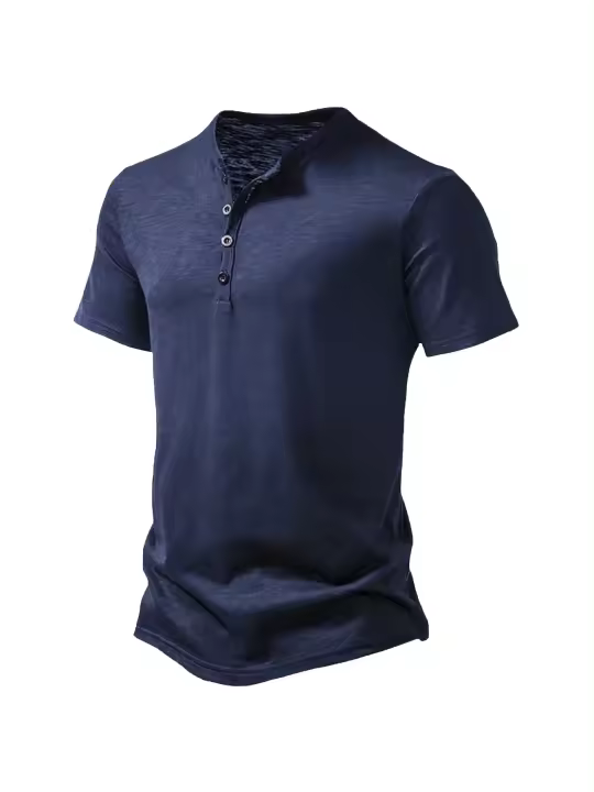 Camiseta De Verano Para Hombre Cuello Henley Manga Corta Casual Transpirable Quick Dry Polyester Streetwear Top - 1