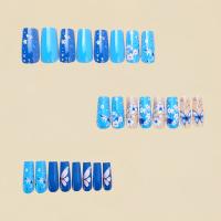 24pcs/set Uñas Postizas Largas Medias Falsas De Cuadrado Ballet Con Flores Y Mariposa Azul Verde Para La Temporada De Primavera Y Verano - details 36