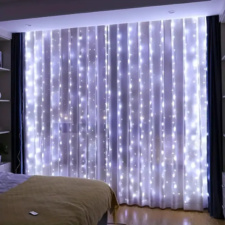 Luces De Cadena LED Para Cortinas 3x3/2/1m Luz Cálida Control Remoto Decoración De Navidad Boda Y Hogar Guirnalda Farolillos - 1