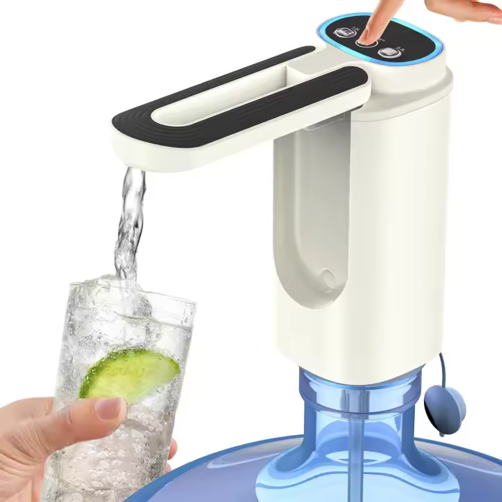 Dispensador de agua de 5 galones con boquilla plegable de 3 modos, bomba para botellas de 5 galones, dispensador de agua eléctrico portátil para botellas de 5 galones (blanco cálido) - 1