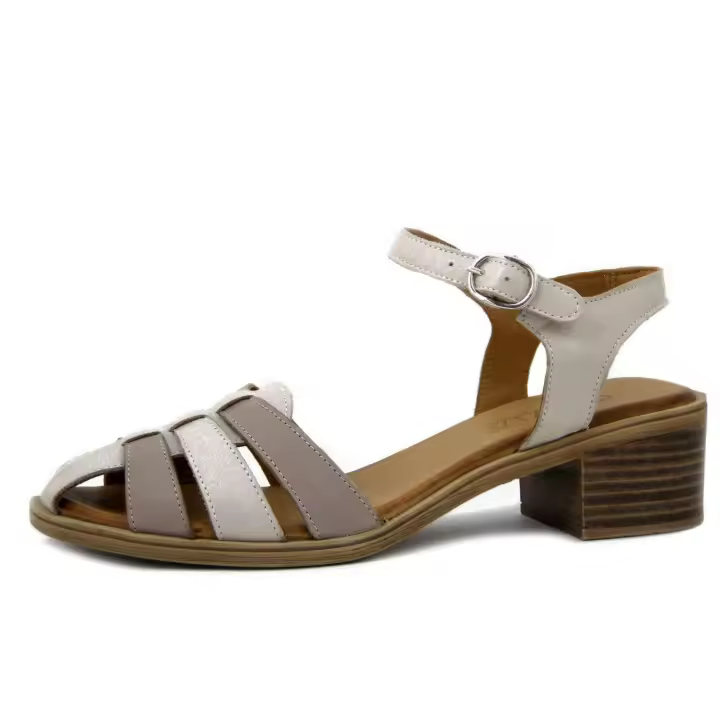 Sandalias de Mujer en Piel gris Claro y beige, Tacón Bajo 4 cm CINZIA SOFT - 1