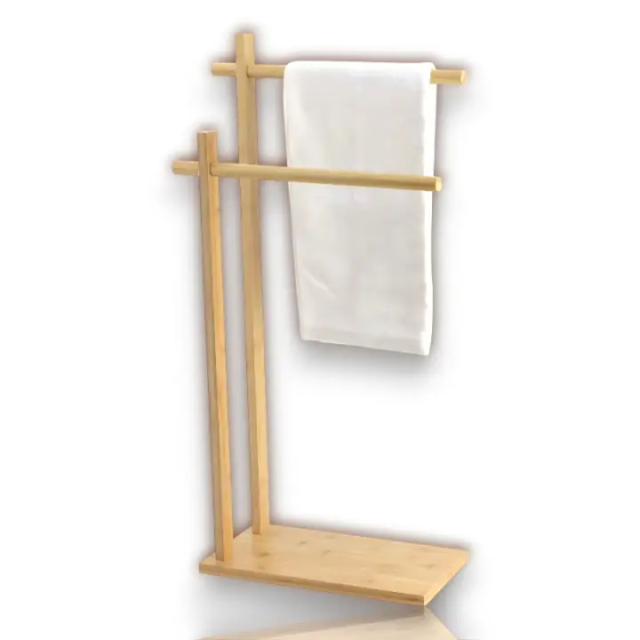 Emipro - Toallero de Bambú Doble - Color Natural - 35.5x21x80cm. - 1