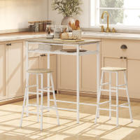 HOMCOM Juego de Mueble de Bar Set de Mesa Alta y 2 Taburetes con Estante de Almacenamiento y Marco de Metal para Cocina Comedor 80x50x90 cm Blanco - details 1