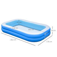 Outsunny Piscina Hinchable Rectangular 1.300 Litros 262x176x56 cm para 1-2 Personas Piscina Inflable Familiar para Adultos y Niños en Jardín Patio Exterior Azul - details 1