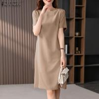 Vestido Elegante De Verano Para Mujer ZANZEA Con Manga Corta Estilo Trabajo OL Vestido Casual De Rodilla Solido Adecuado Para Fiestas Y Trabajo - details 7