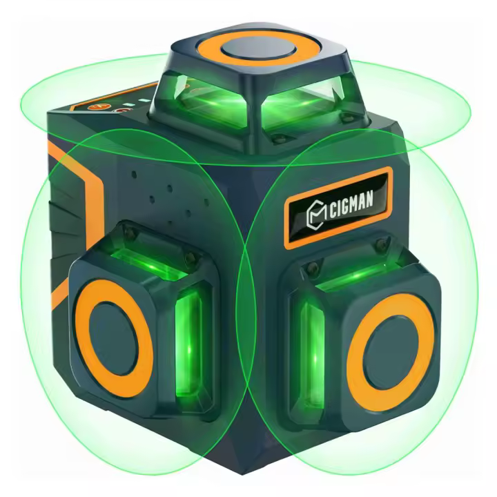 CIGMAN CM-701SE Nivel láser de 12 líneas 3x360°, Autonivelante, Línea Cruzada Verde 3D, con Control Remoto y Soporte Magnético en Forma de "L", Distancia de Trabajo de hasta 50m, Resistente al Agua y al Polvo IP54 - 1