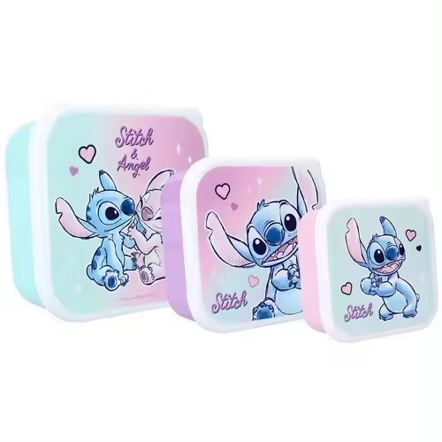 Pack Stitch, Porta Meriendas Stitch, 3 en 1, Fiambrera Stitch, Sandwichera Stitch, 12 x 12 x 6 cm, Vadobag - Kiglam - 1