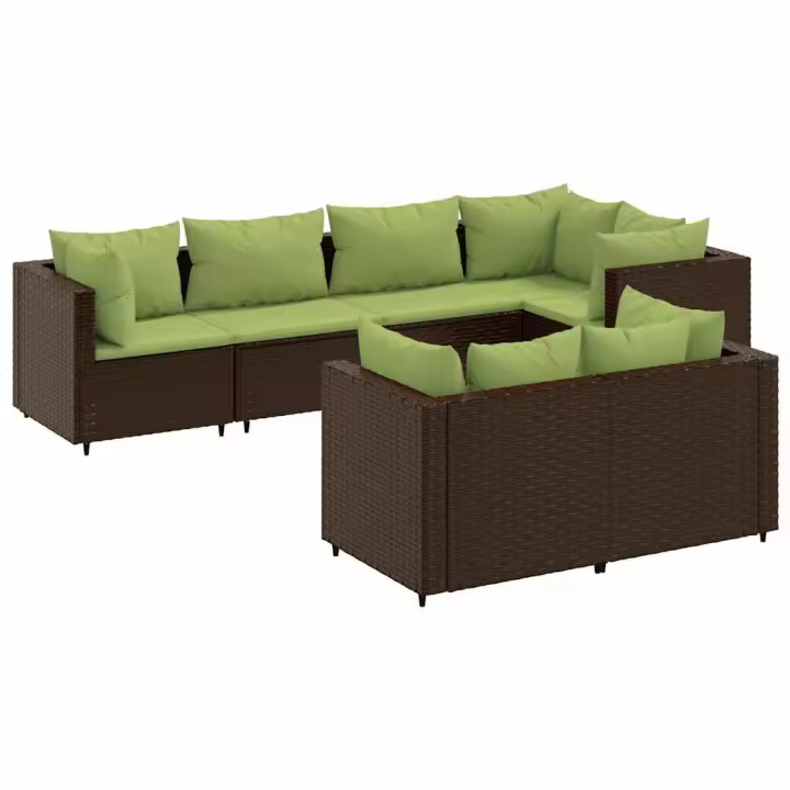 vidaXL Set muebles de jardín 7 piezas y cojines ratán sintético marrón - 1