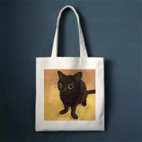 Bolso De Hombro De Lona Con Estampado De Gato Divertido Para Mujer Bolso De Moda Tote Capacidad Grande Portátil Bolsa De Compras - details 3